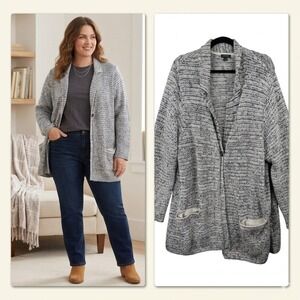 J. Jill Cardigan Sweater Women 3X Grey Blue Space Dye Shawl Collar Wearever Knit